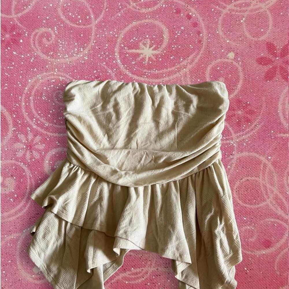 Lily Star Cream Strapless Ruffle Tube Top